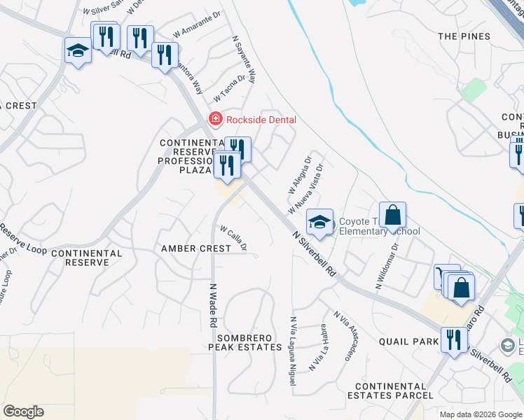map of restaurants, bars, coffee shops, grocery stores, and more near 8129-8137 North Silverbell Road in Tucson