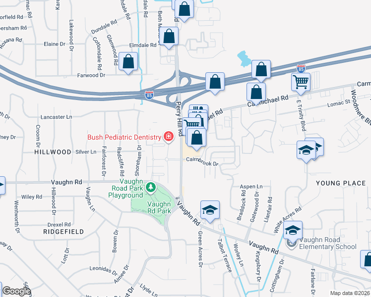 map of restaurants, bars, coffee shops, grocery stores, and more near 1728-1750 Perry Hill Road in Montgomery