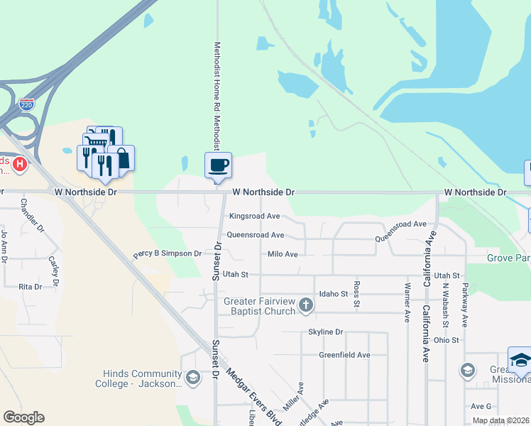 map of restaurants, bars, coffee shops, grocery stores, and more near 2722 Kingsroad Avenue in Jackson