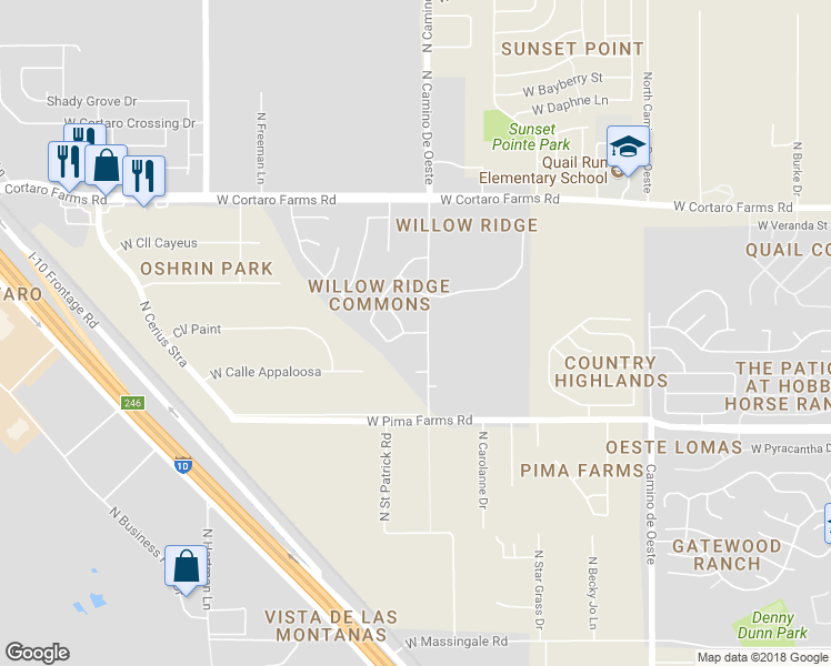 map of restaurants, bars, coffee shops, grocery stores, and more near 5065 West Willow Rock Way in Tucson