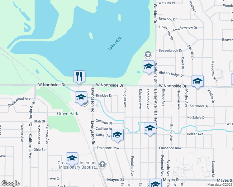 map of restaurants, bars, coffee shops, grocery stores, and more near 1320 Brinkley Drive in Jackson