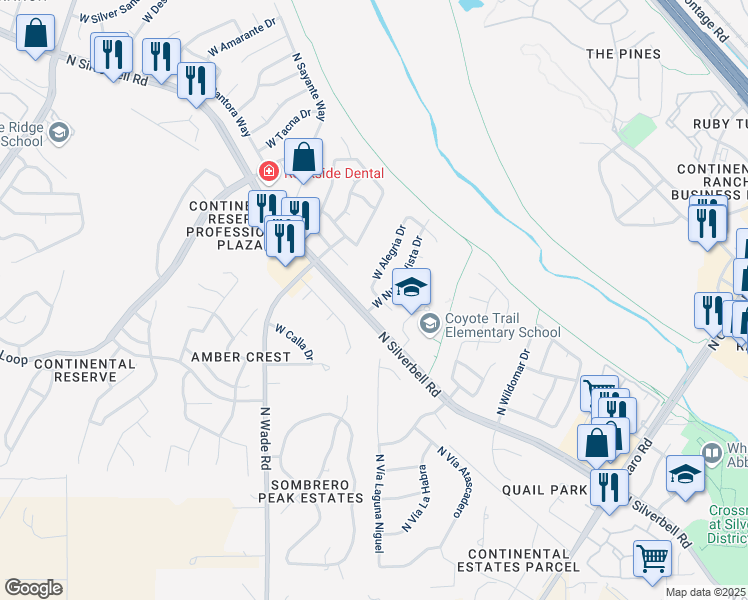 map of restaurants, bars, coffee shops, grocery stores, and more near 8163 North Pocono Way in Tucson