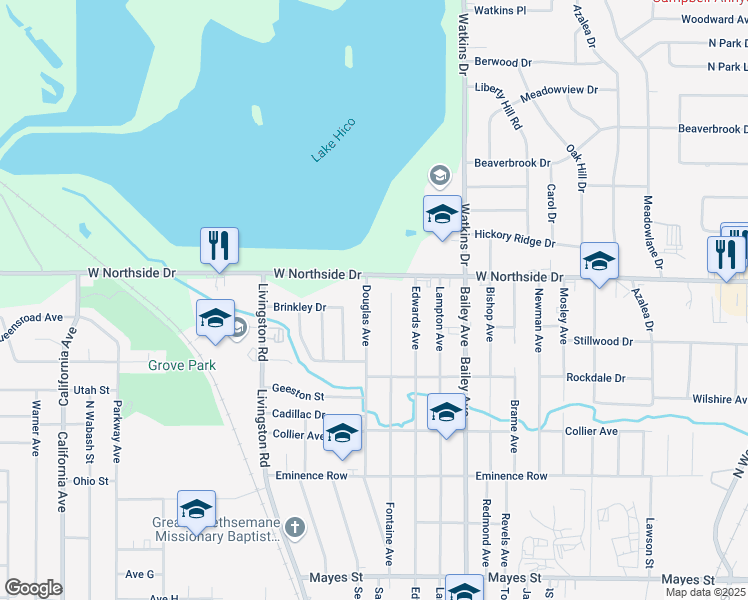 map of restaurants, bars, coffee shops, grocery stores, and more near 3832 Douglas Ave in Jackson