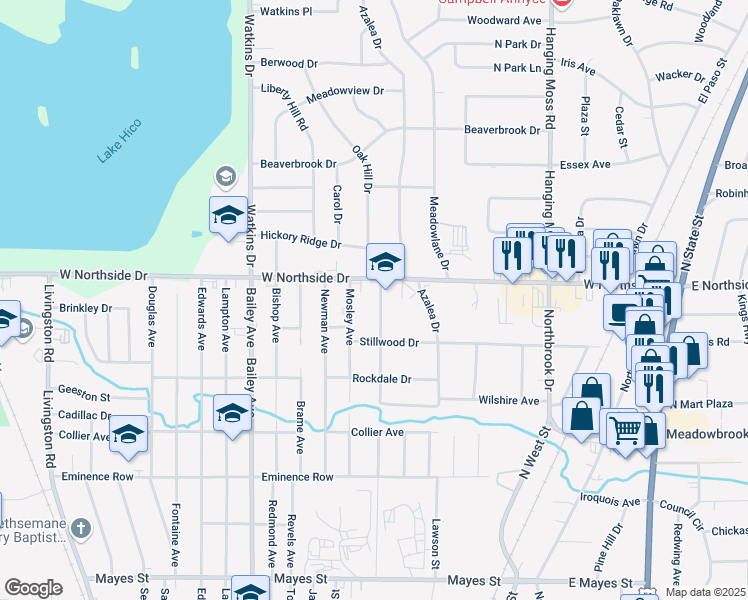 map of restaurants, bars, coffee shops, grocery stores, and more near 3835 Britton Avenue in Jackson