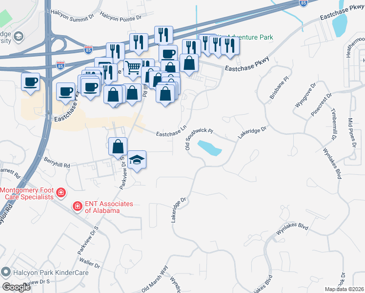 map of restaurants, bars, coffee shops, grocery stores, and more near 7065 Southwick Pl in Montgomery