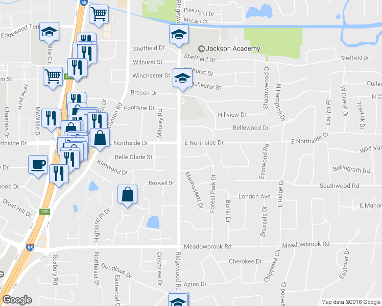 map of restaurants, bars, coffee shops, grocery stores, and more near 1620 Kent Ave in Jackson