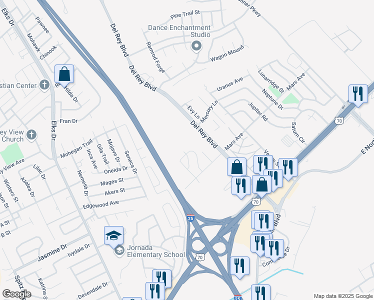 map of restaurants, bars, coffee shops, grocery stores, and more near 3405 Valverde Loop in Las Cruces