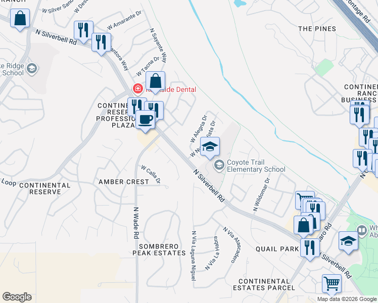 map of restaurants, bars, coffee shops, grocery stores, and more near 8167 North Pocono Way in Tucson