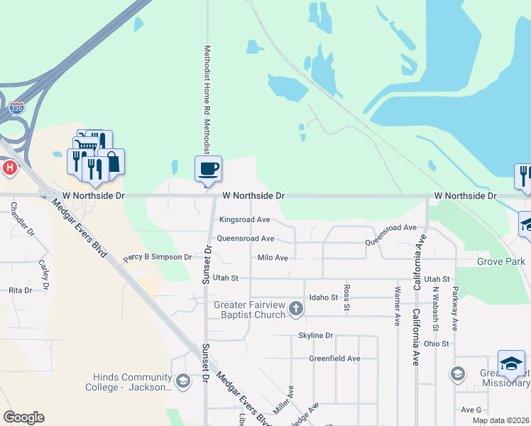 map of restaurants, bars, coffee shops, grocery stores, and more near 2722 Kingsroad Ave in Jackson