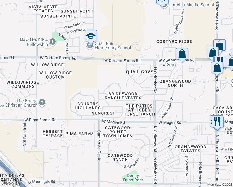 map of restaurants, bars, coffee shops, grocery stores, and more near 4514 West Lord Redman Loop in Tucson