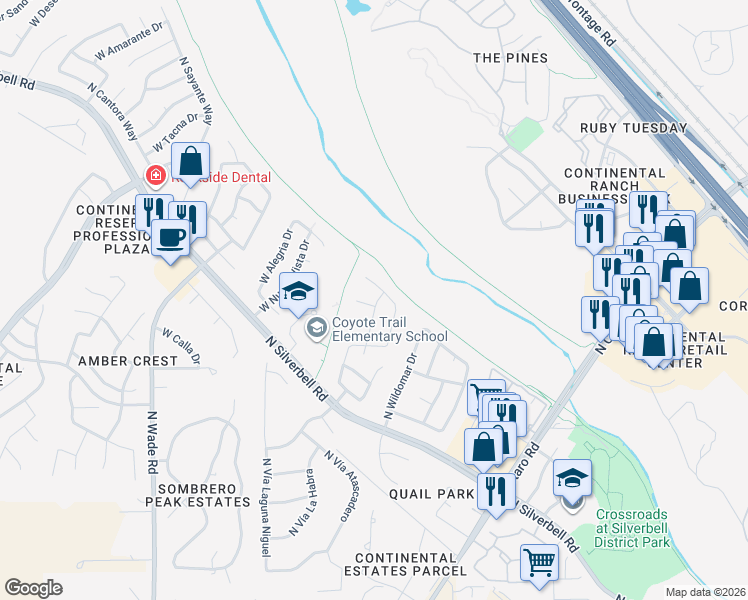 map of restaurants, bars, coffee shops, grocery stores, and more near 6558 West Hassayampa Place in Tucson