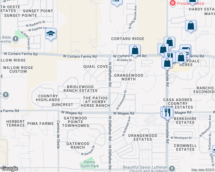 map of restaurants, bars, coffee shops, grocery stores, and more near 4200 West Plantation Street in Tucson