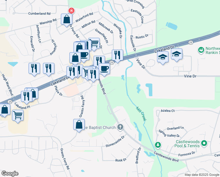 map of restaurants, bars, coffee shops, grocery stores, and more near 214 Edinburgh Court in Brandon