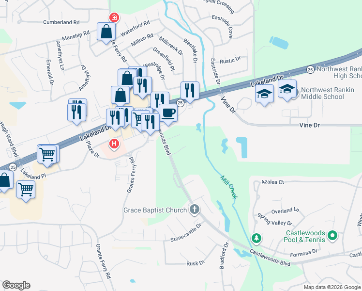 map of restaurants, bars, coffee shops, grocery stores, and more near 214 Edinburgh Court in Brandon