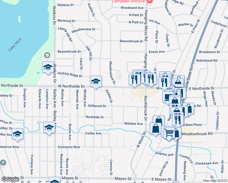 map of restaurants, bars, coffee shops, grocery stores, and more near 449 West Northside Drive in Jackson