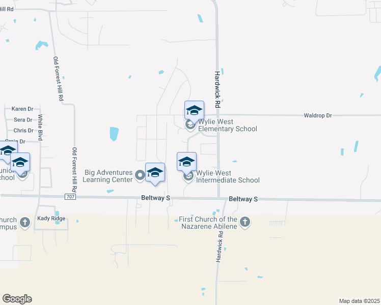 map of restaurants, bars, coffee shops, grocery stores, and more near 3158 Beltway South in Abilene