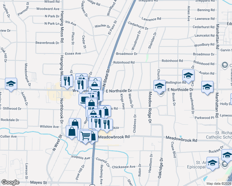 map of restaurants, bars, coffee shops, grocery stores, and more near 314 Melbourne Road in Jackson