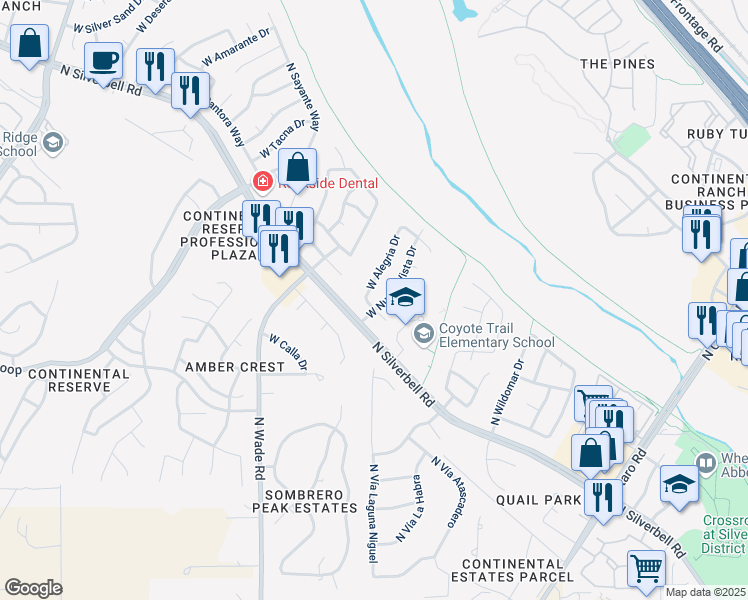 map of restaurants, bars, coffee shops, grocery stores, and more near 8163 North Pocono Way in Tucson