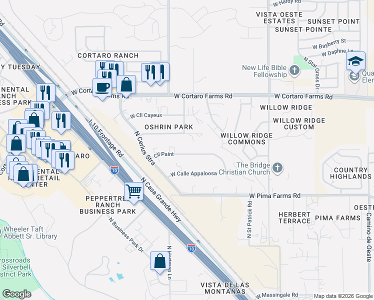 map of restaurants, bars, coffee shops, grocery stores, and more near 5300 Calle Paint in Tucson