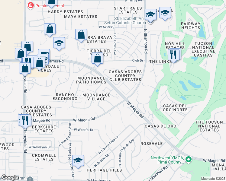 map of restaurants, bars, coffee shops, grocery stores, and more near 2205 West Cortaro Farms Road in Tucson