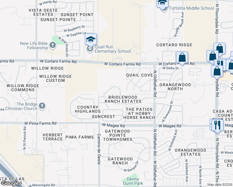 map of restaurants, bars, coffee shops, grocery stores, and more near 4514 West Lord Redman Loop in Tucson