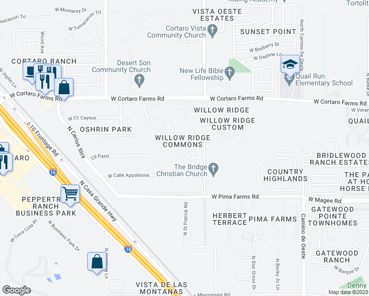 map of restaurants, bars, coffee shops, grocery stores, and more near 5067 West Willow Run Lane in Tucson