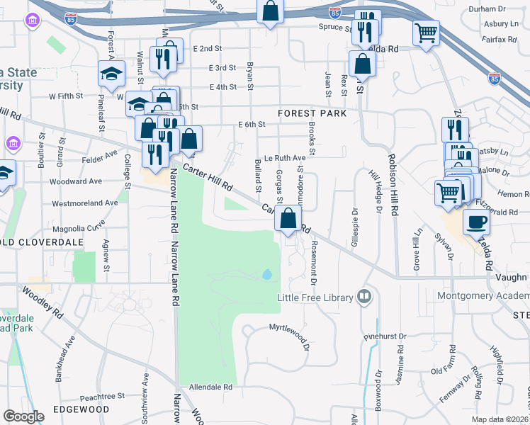 map of restaurants, bars, coffee shops, grocery stores, and more near 2282 Country Club Dr in Montgomery