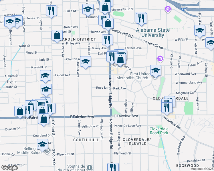 map of restaurants, bars, coffee shops, grocery stores, and more near 364 Felder Avenue in Montgomery