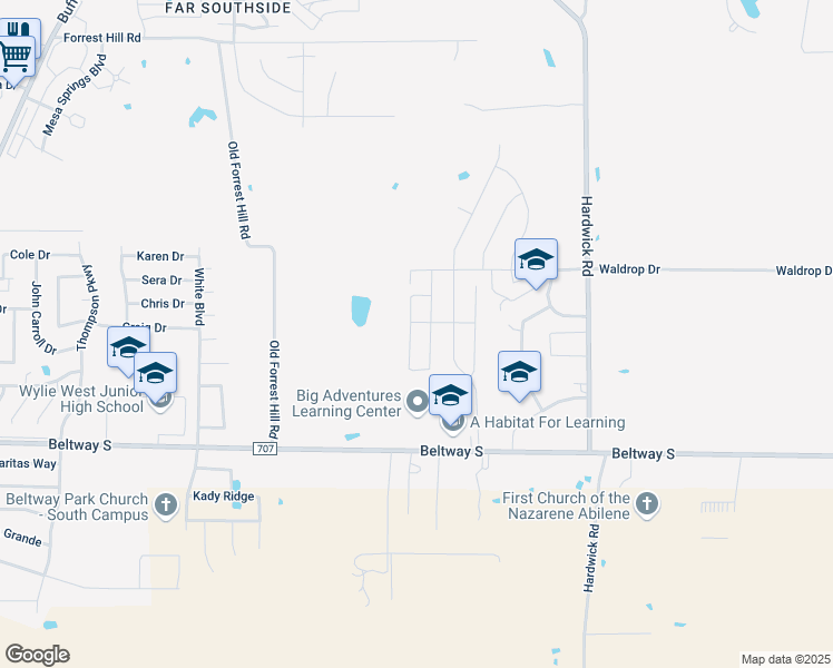 map of restaurants, bars, coffee shops, grocery stores, and more near 7674 Florence Drive in Abilene
