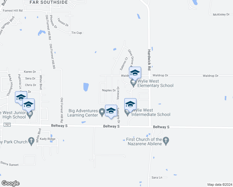 map of restaurants, bars, coffee shops, grocery stores, and more near 7710 Venice Drive in Abilene