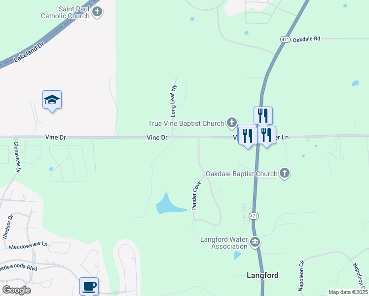 map of restaurants, bars, coffee shops, grocery stores, and more near 135 Vine Dr in Brandon