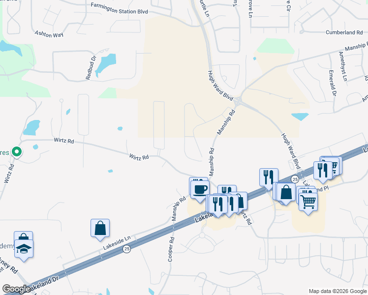 map of restaurants, bars, coffee shops, grocery stores, and more near 212 Bellamy Court in Flowood