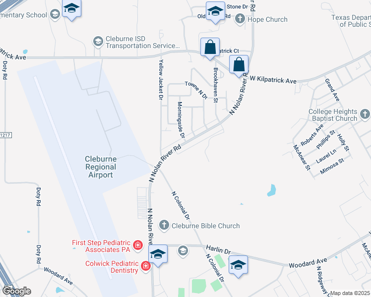 map of restaurants, bars, coffee shops, grocery stores, and more near 1204B North Nolan River Road in Cleburne