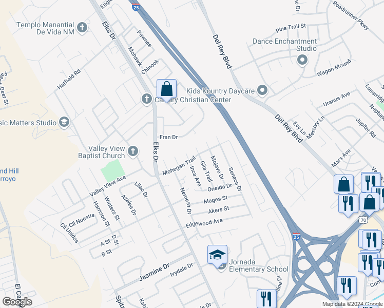 map of restaurants, bars, coffee shops, grocery stores, and more near 4131 Gila Trail in Las Cruces