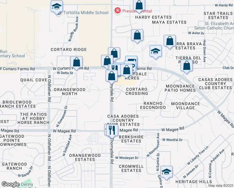 map of restaurants, bars, coffee shops, grocery stores, and more near 3765 West Goshen Drive in Tucson