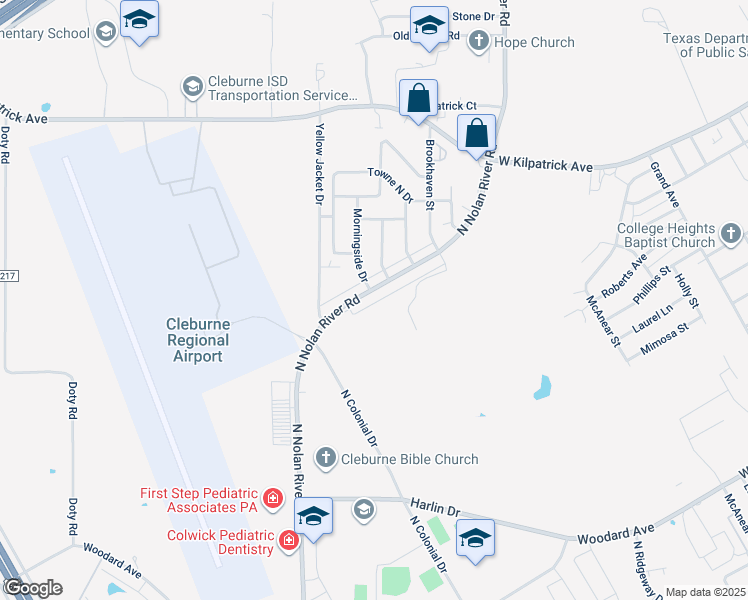 map of restaurants, bars, coffee shops, grocery stores, and more near 1204B North Nolan River Road in Cleburne