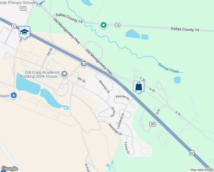 map of restaurants, bars, coffee shops, grocery stores, and more near 705 Mwenye Street in Selma