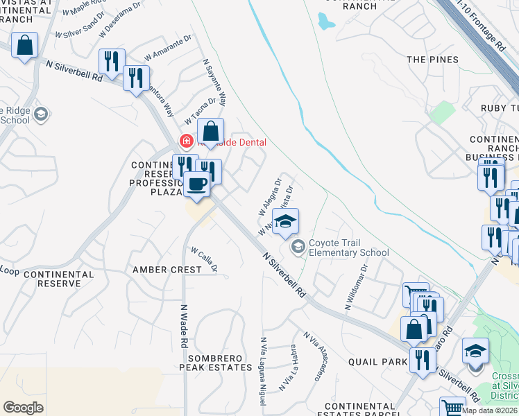 map of restaurants, bars, coffee shops, grocery stores, and more near 6776 West Alegria Drive in Tucson