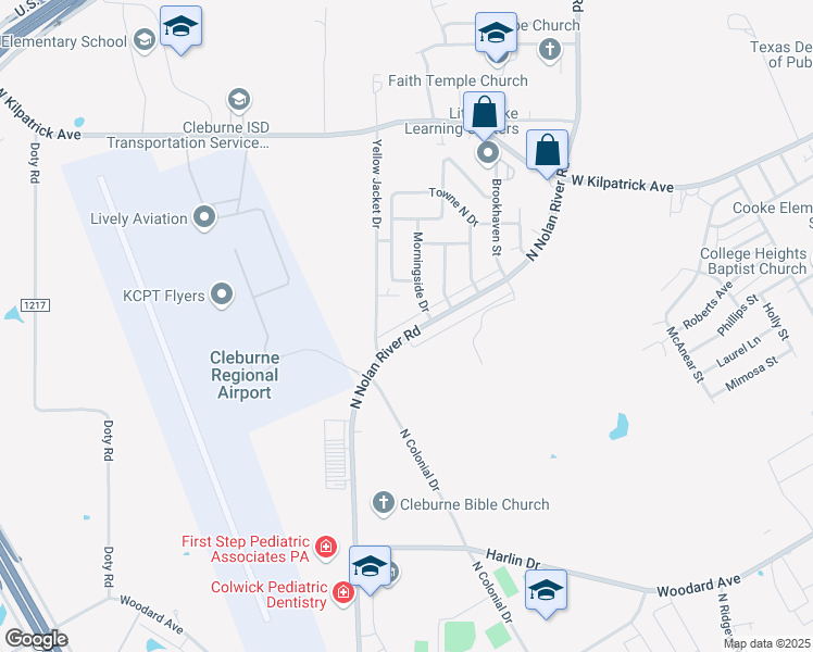 map of restaurants, bars, coffee shops, grocery stores, and more near 1109 North Nolan River Road in Cleburne