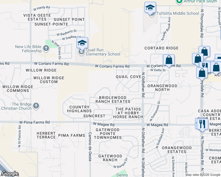map of restaurants, bars, coffee shops, grocery stores, and more near 4534 West Lord Redman Loop in Tucson