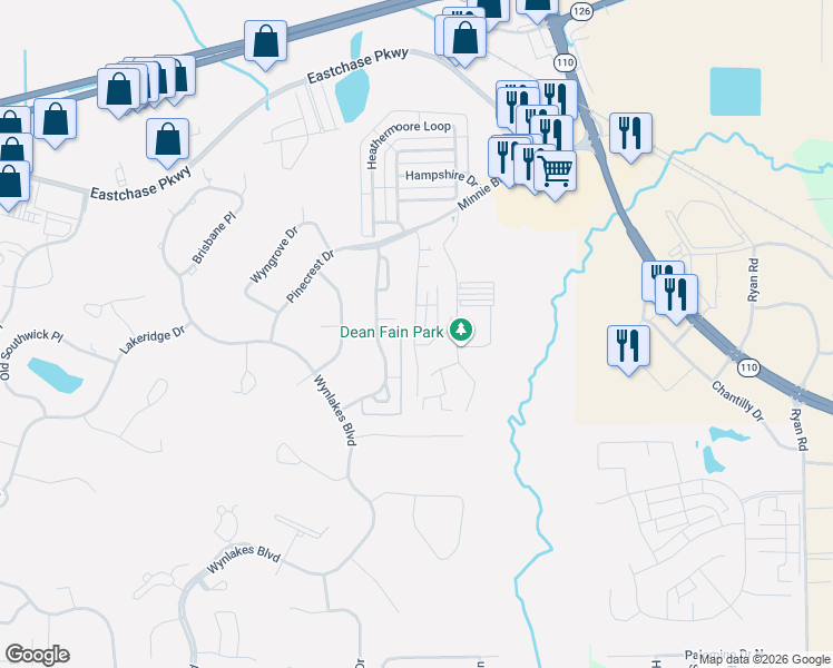 map of restaurants, bars, coffee shops, grocery stores, and more near 7140 Fain Park Drive in Montgomery