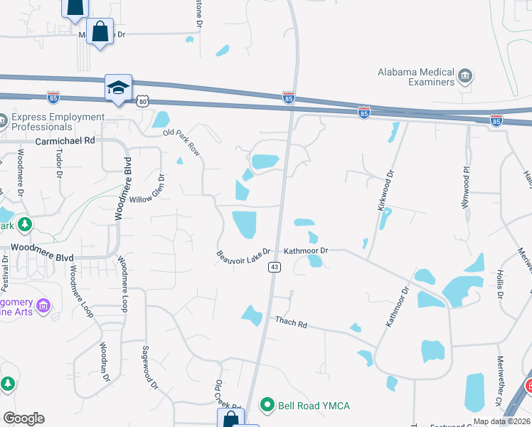 map of restaurants, bars, coffee shops, grocery stores, and more near 1700 Bell Road in Montgomery