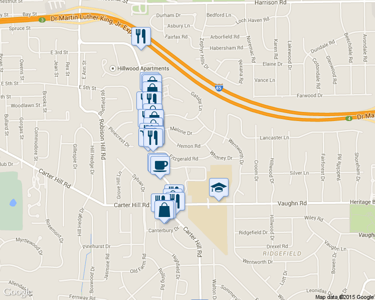map of restaurants, bars, coffee shops, grocery stores, and more near 3140 Hemon Rd in Montgomery