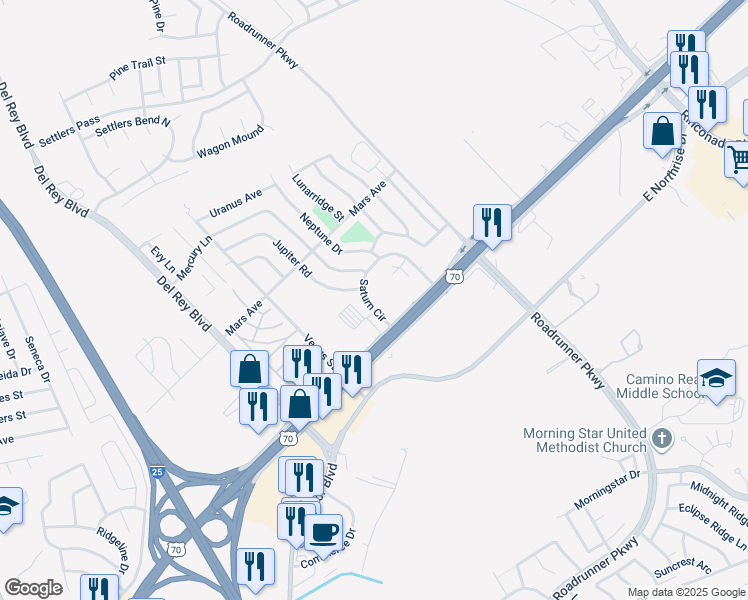 map of restaurants, bars, coffee shops, grocery stores, and more near 2320 Saturn Circle in Las Cruces