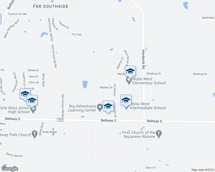 map of restaurants, bars, coffee shops, grocery stores, and more near 7658 Tuscany Drive in Abilene