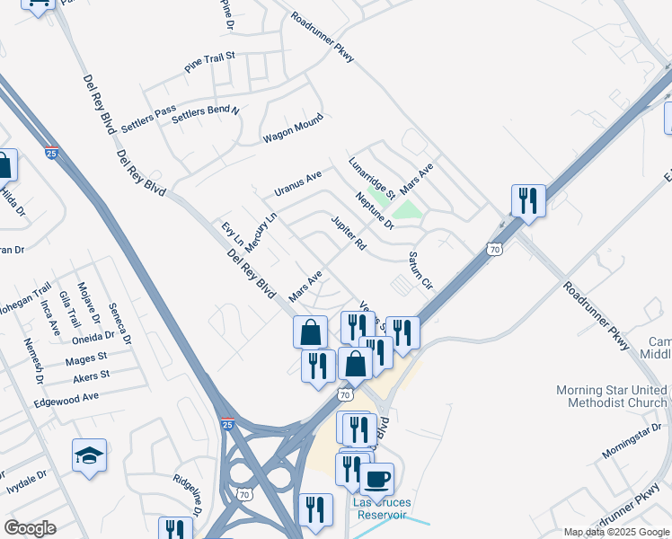 map of restaurants, bars, coffee shops, grocery stores, and more near 2200 Mars Avenue in Las Cruces