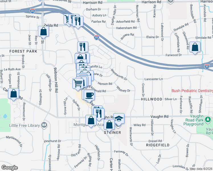 map of restaurants, bars, coffee shops, grocery stores, and more near 3140 Hemon Road in Montgomery