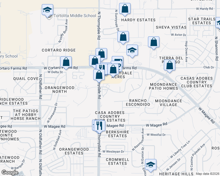 map of restaurants, bars, coffee shops, grocery stores, and more near 3708 West Goshen Drive in Tucson