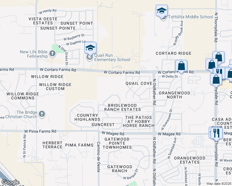 map of restaurants, bars, coffee shops, grocery stores, and more near 4534 West Lord Redman Loop in Tucson