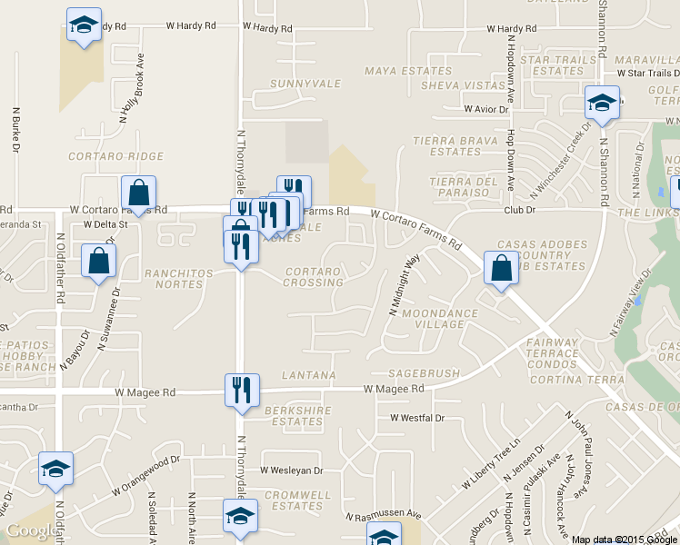 map of restaurants, bars, coffee shops, grocery stores, and more near 8263 North Placita Picante in Tucson